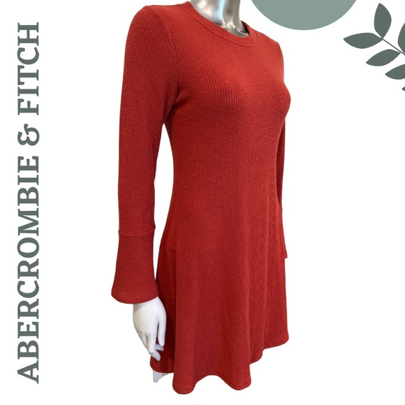 🛍️3/$40 A&F Long Sleeve Sweater Dress Bell Cuffs Fit & Flare Rust Orange Medium - Picture 2 of 6